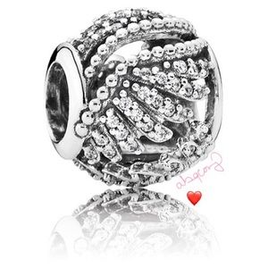 EUC Pandora 791749CZ Sterling Silver Majestic Feathers Openwork Charm w/ CZ's